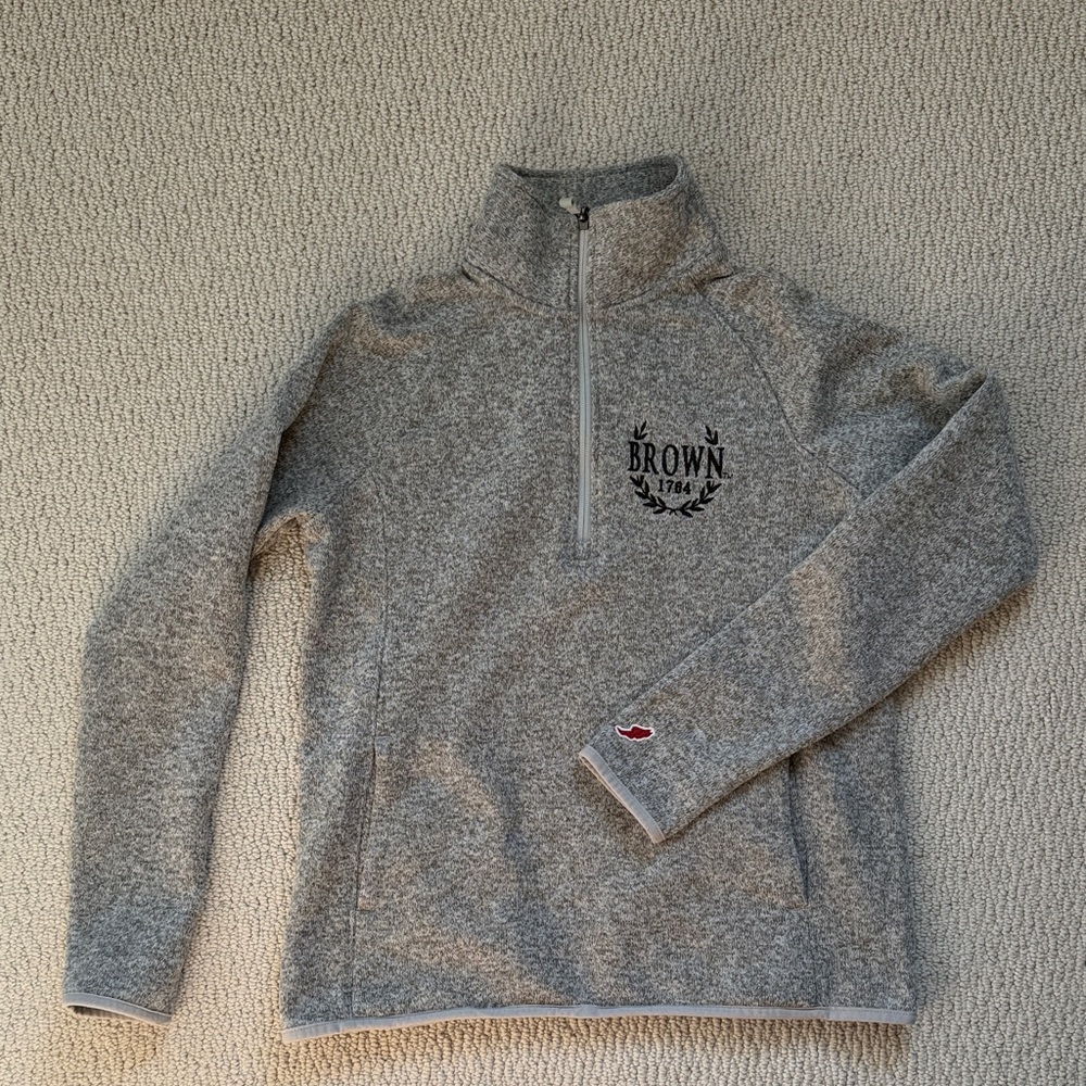 Gray Quarter-Zip Pullover with Brown University Logo
